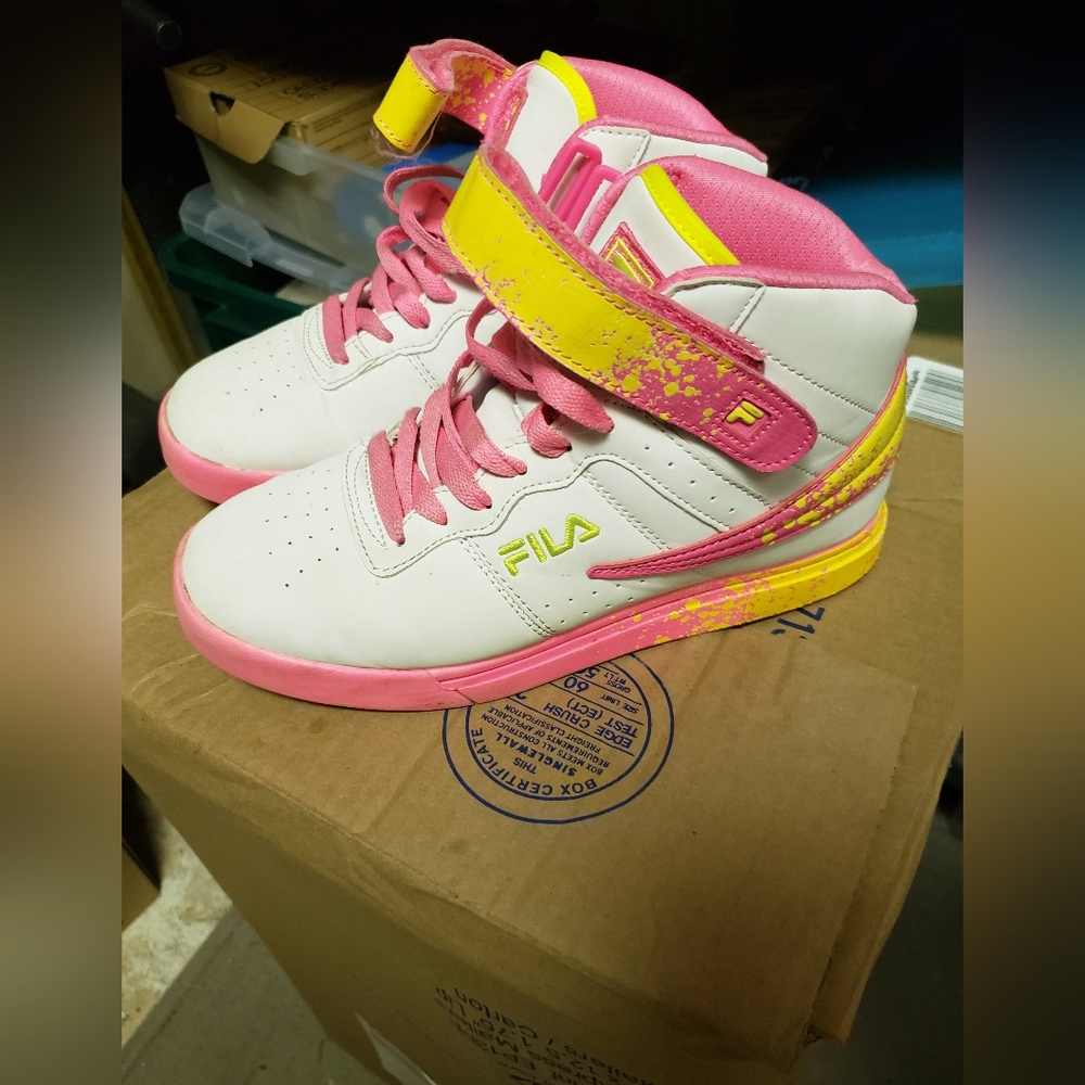 FILA High-Top Sneakers - Pink and Yellow